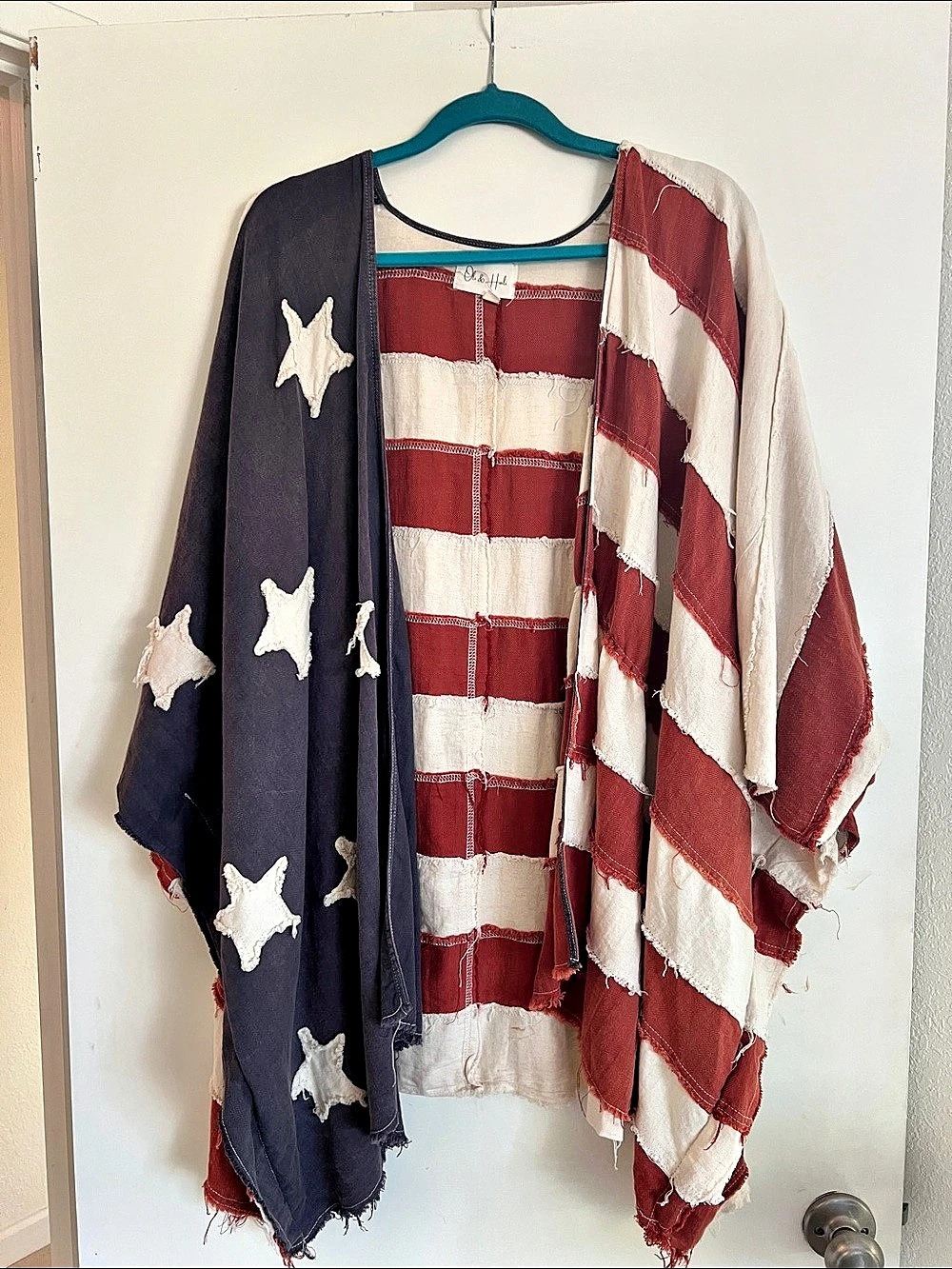 Oli & Hali American Flag Patchwork Kimono Poncho Jacket XL